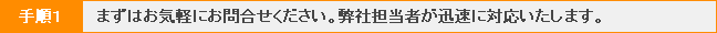 手順１ まずはお気軽にお問合せください。弊社担当者が迅速に対応いたします。